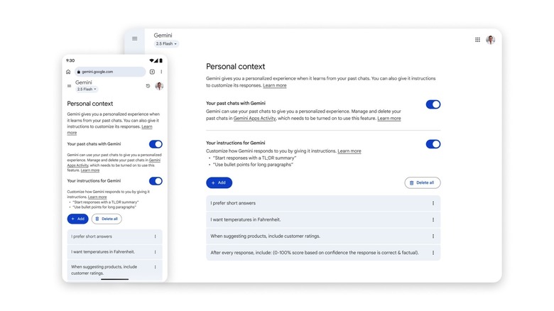 The new Personal Context feature in Google Gemini.