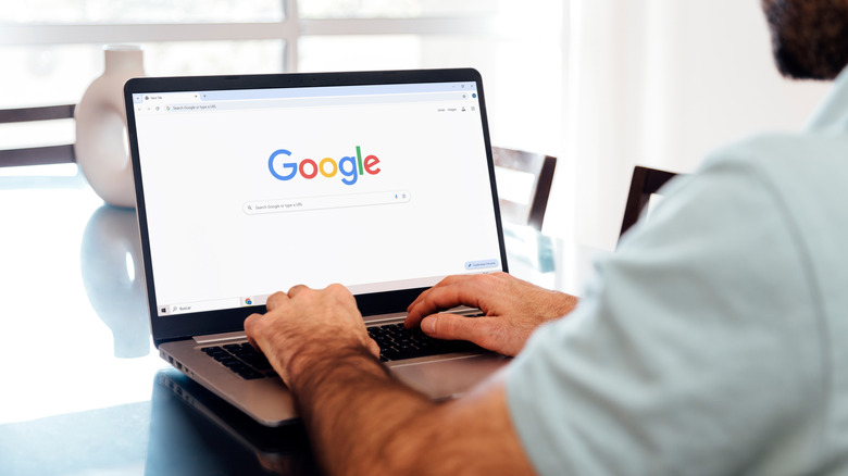 The Google search engine on a laptop screen