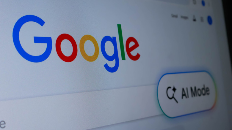 A close-up of the Google Search bar loaded in a browser on a computer, with the AI Mode button visible.