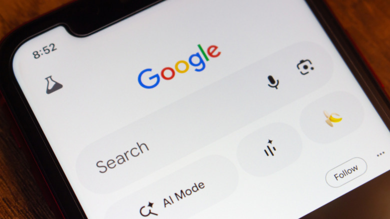 Google Search loaded on an iPhone, showing AI search features under the Search bar.
