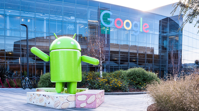 Google's HQ with an Android robot in the front
