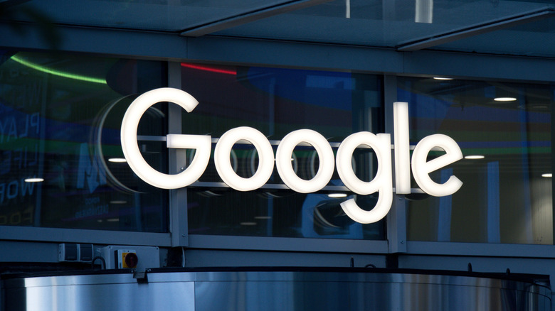 The Google logo on a building.