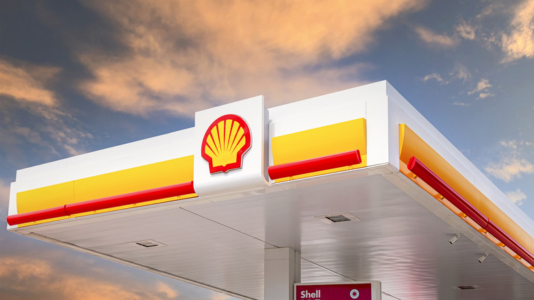 Shell gas station overhang with logo