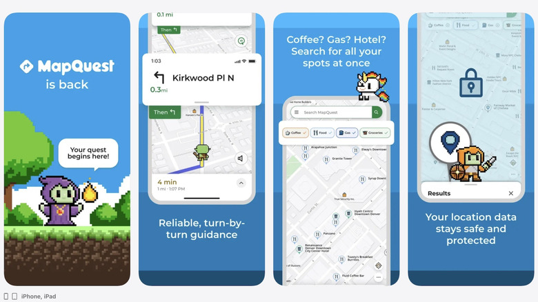 Screenshots of the MapQuest app for iPhone.
