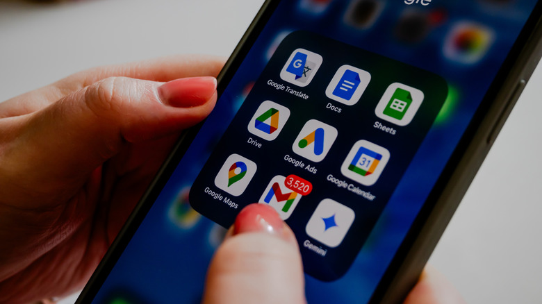 Google apps on a phone, including Google Maps.