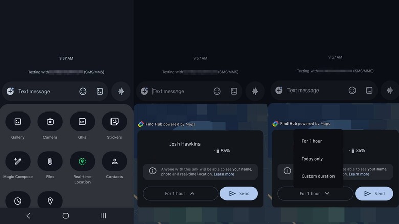 Breakdown of how to use Real-time location sharing directly in Google Messages.