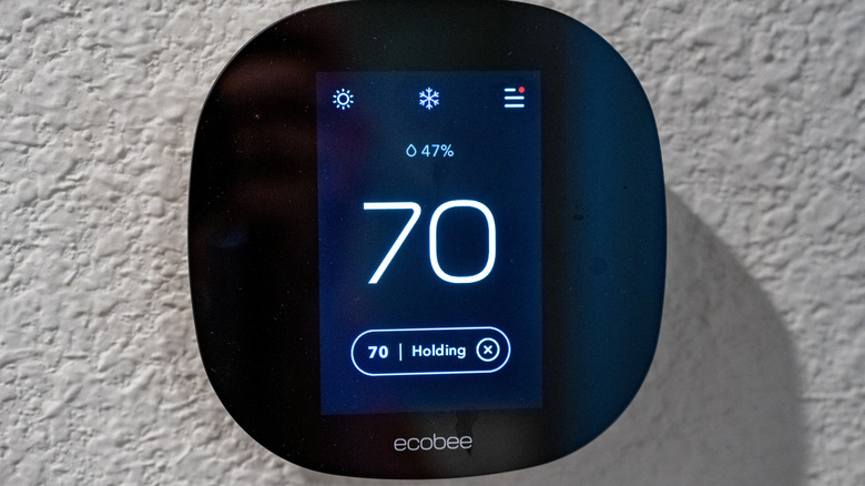 the Ecobee smart home thermostat showing the temperature at 70