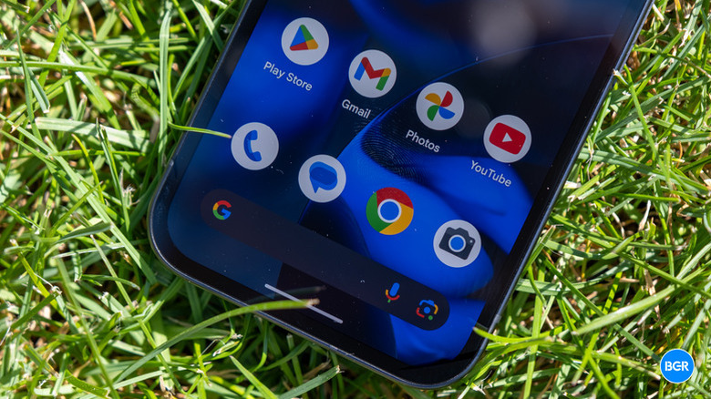Google Pixel phone on a field of grass