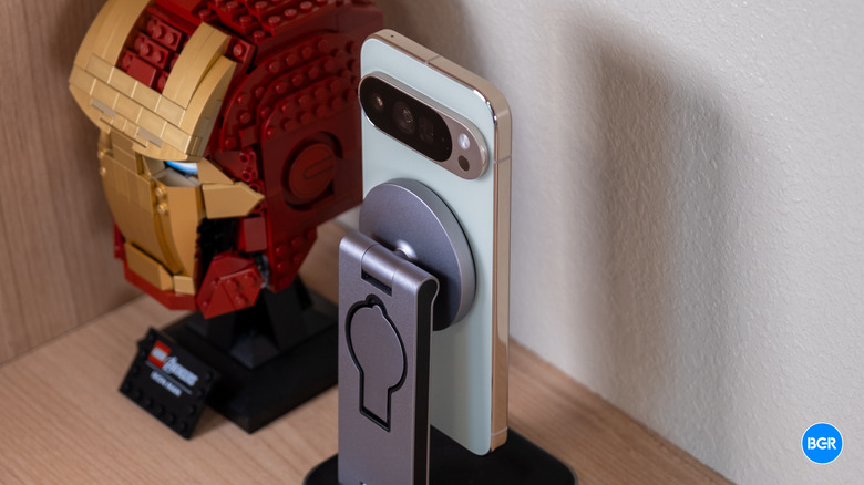 Google Pixel 10 Pro XL attached to a magnetic charger