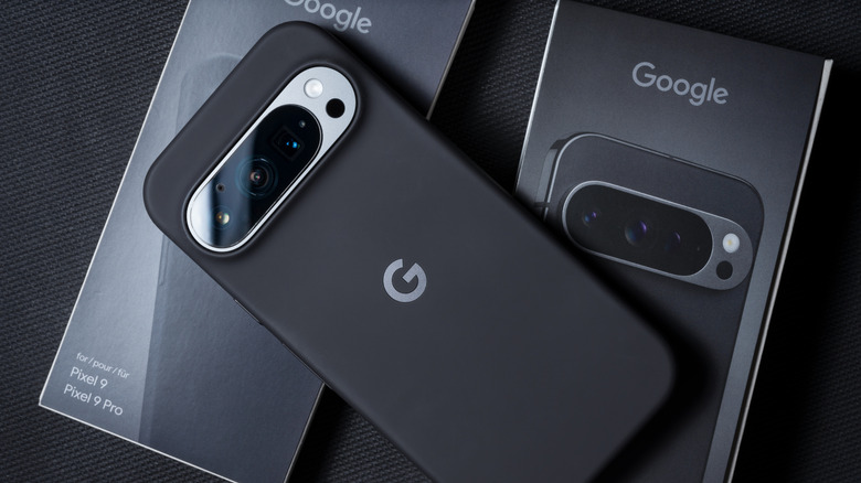 google pixel 9 pro sitting on the box