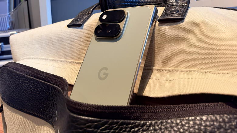 Pixel 11 Pro Fold rested inside a duffel bag