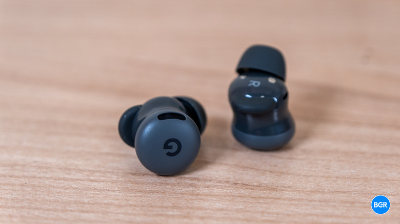 Google Pixel Buds 2a earbuds on a table
