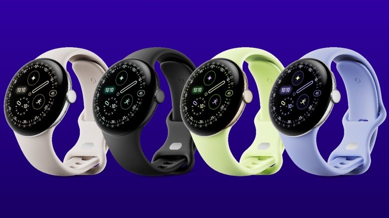 The Google Pixel Watch 4 in a range of colors.
