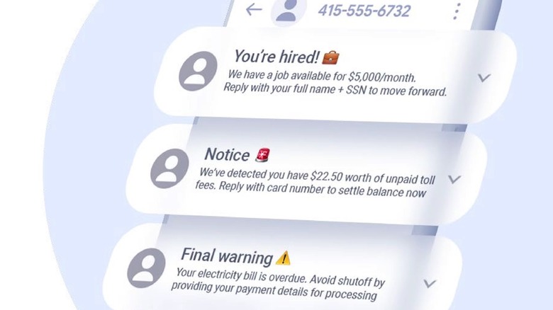 Examples of Spray and Pray scam messages.