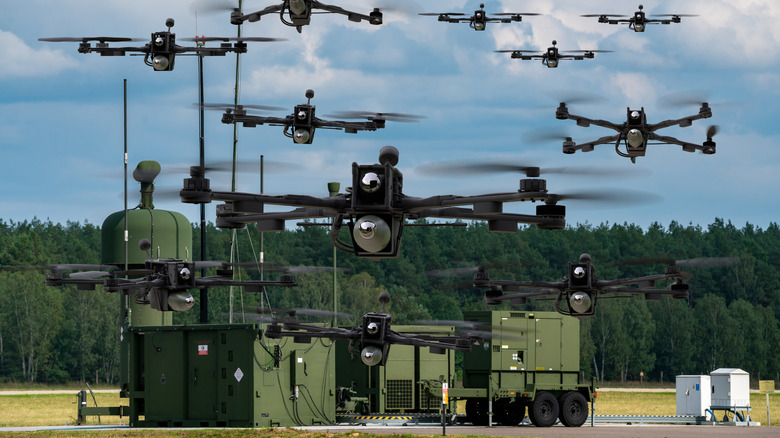 A swarm of combat drones