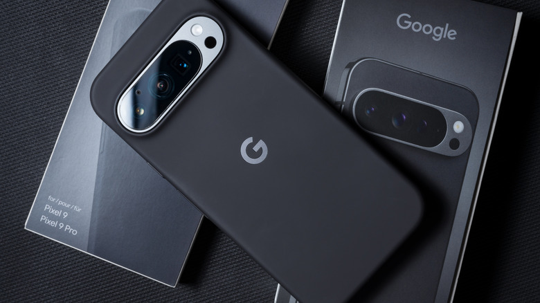 back of google pixel smartphone laying facedown on boxes