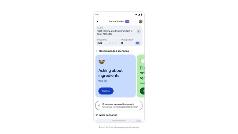 Using the Practice mode in Google Translate.
