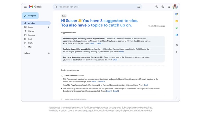 An AI Inbox example in Gmail.