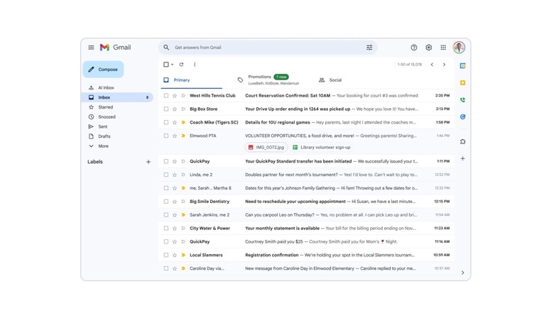 Gmail's new AI Inbox menu.