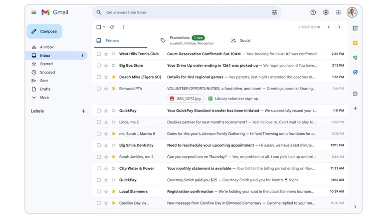 Gmail's new AI Inbox menu.