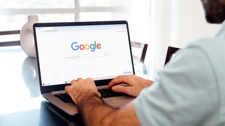 Using Google Search on a laptop.