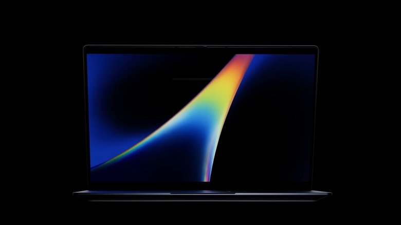 A Google Googlebook laptop against a black background - screenshot from Google promo video.