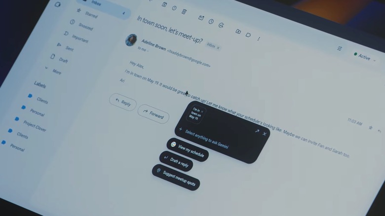 Using Magic Pointer on a Googlebook in Gmail: The AI surfaces contextual actions based on the screen content.