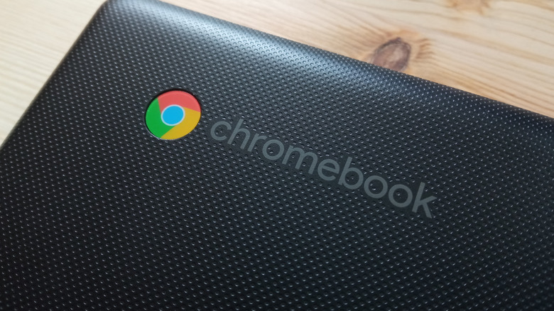 A Chromebook logo on a laptop.
