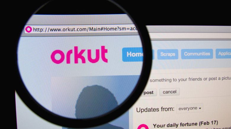 The Orkut homepage viewed with a magnifying glass