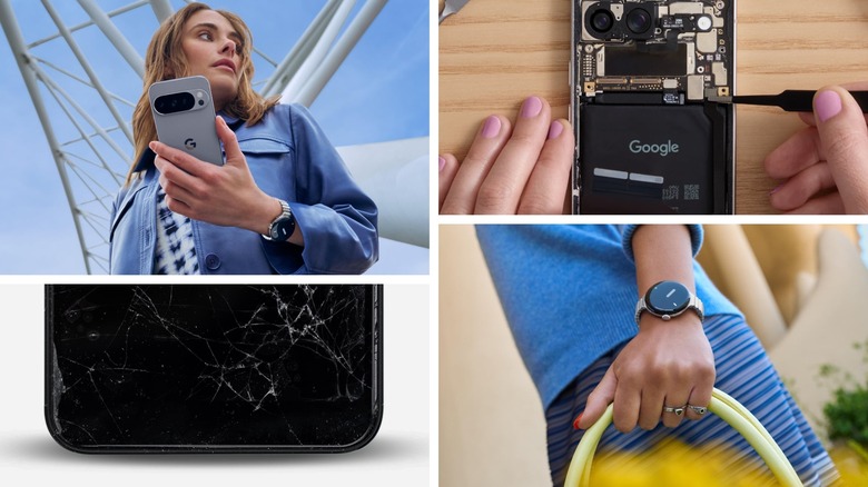 collage of images showing google PIxel devices in various states of repair and working order