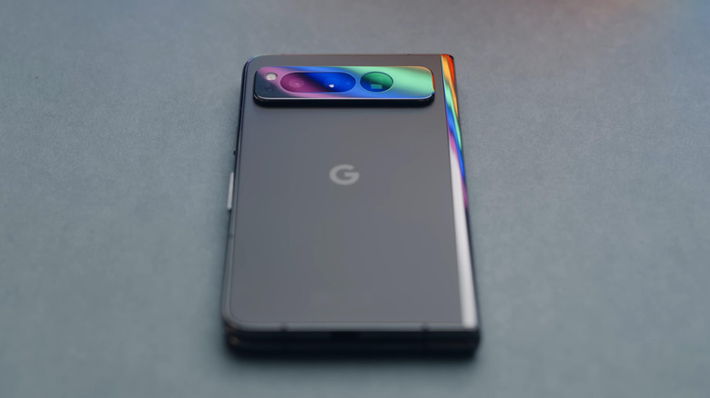 Google PIxel Fold on a flat surface, completely closed