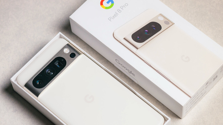 The Pixel 8 Pro in its retail box.