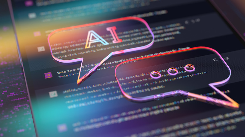 Render of a phone screen with chat bubbles saying "AI" and "..."