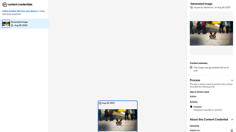 A look at what the C2PA content credentials looks like when expanded on an image