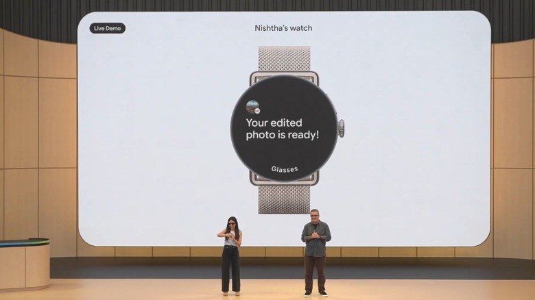 Google IO edited photo from intelligent eyewear on Wear OS smartwatch.