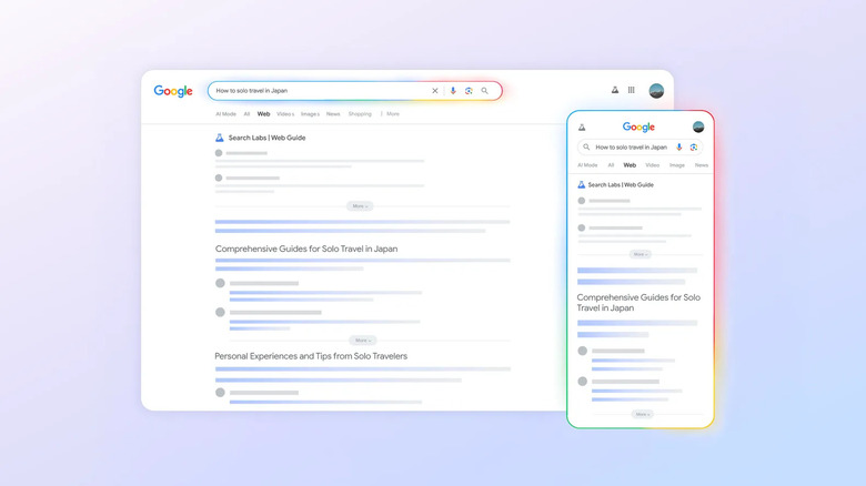Google's web guide AI mode in action on desktop and phone