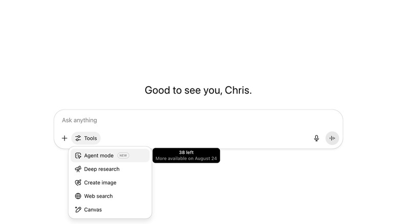 ChatGPT Agent UI for ChatGPT Plus users.