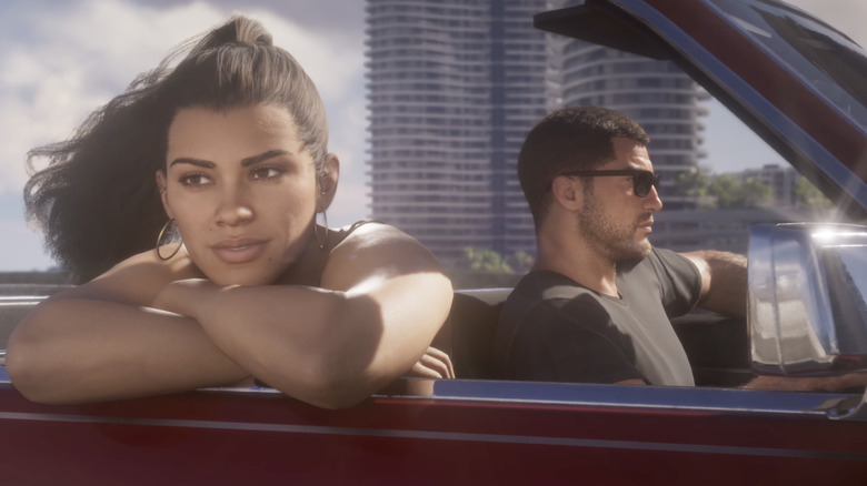 Jason and Lucia riding a car in GTA 6