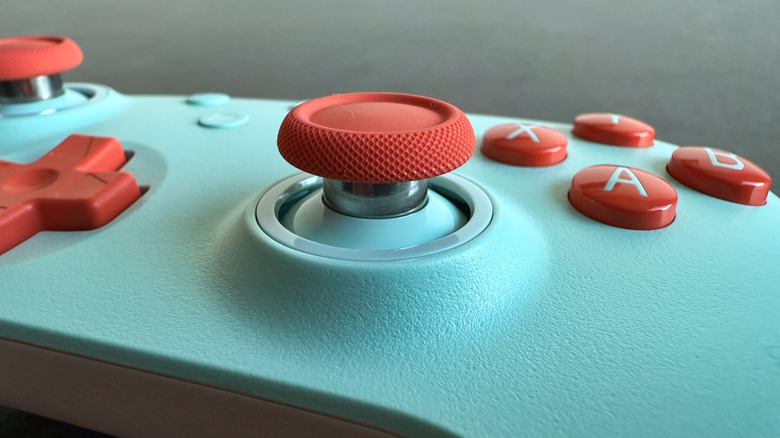 Close-up of a Hall Effect stick aog 8bitdo controller