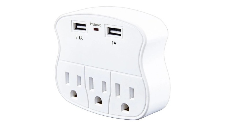 Wall adapter with three outlets and two USB ports