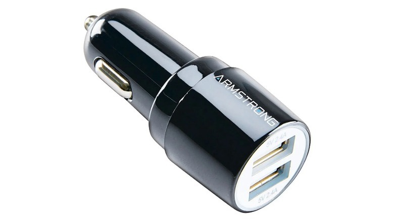 Black Armstrong car charger with two USB outlets