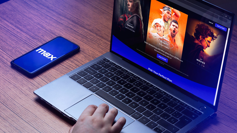 Woman watching HBO Max on a laptop
