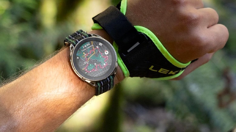 Amazfit Cheetah 2 Ultra worn on runner's wrist with unique band and GPS.