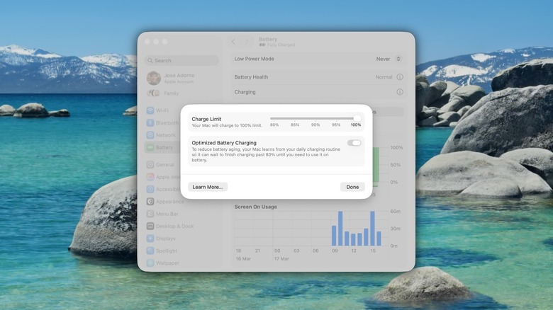 macOS Tahoe screenshot with new Charge Limit feature