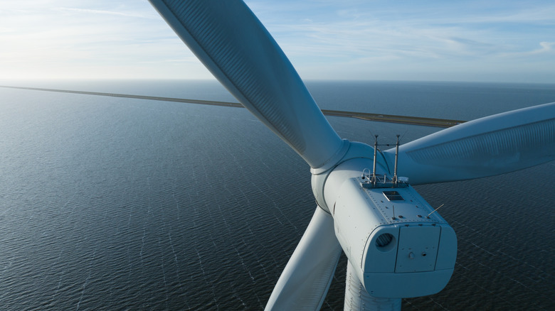 close-up of wind turbine's top panels, offshore concept