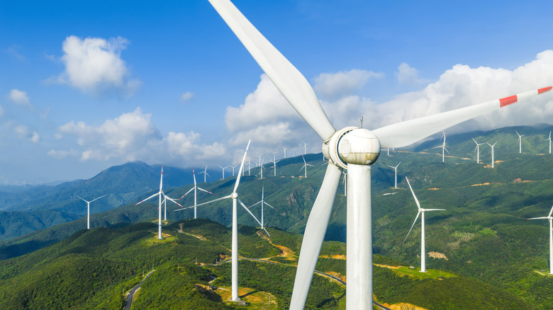 wind turbines in a mountainous area
