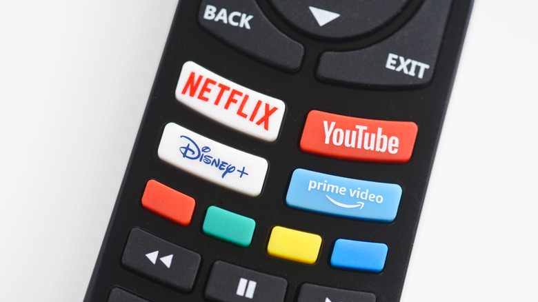 a remote with streaming TV buttons on it