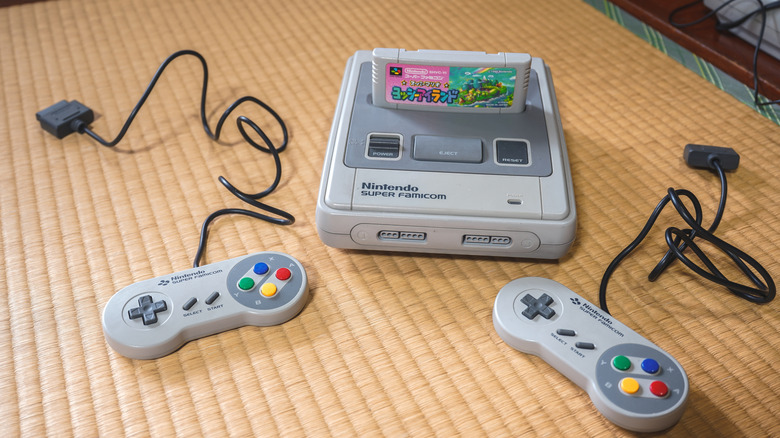 close-up of Super NIntendo Entertainment System -- Super Famicom -- console