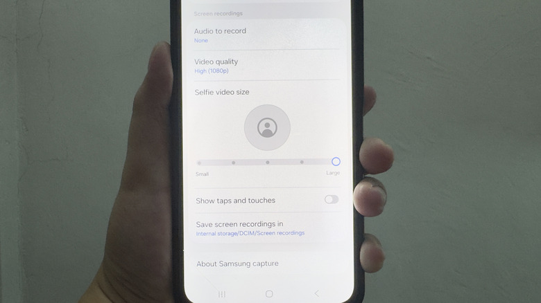 Samsung Galaxy showing screen recording settings