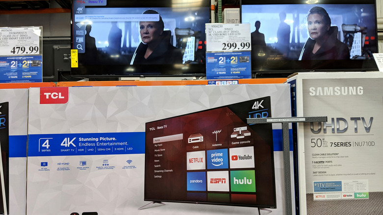 smart TV on shelf at big box warehouse store like Costco